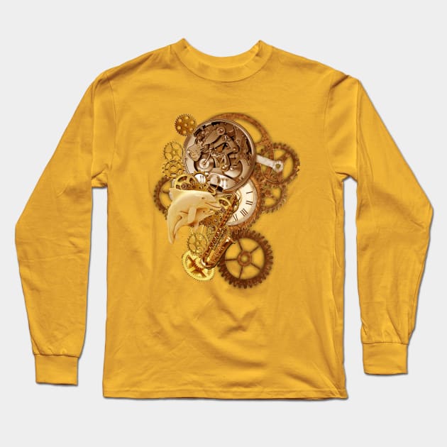 Steampunk-Copper-Art & Dolphins Long Sleeve T-Shirt by Just Kidding by Nadine May